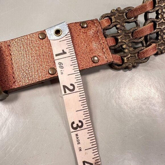 LeatheRock Leather Studded Western Belt Interlocking Chain Links Y2K Boho - Picture 15 of 16